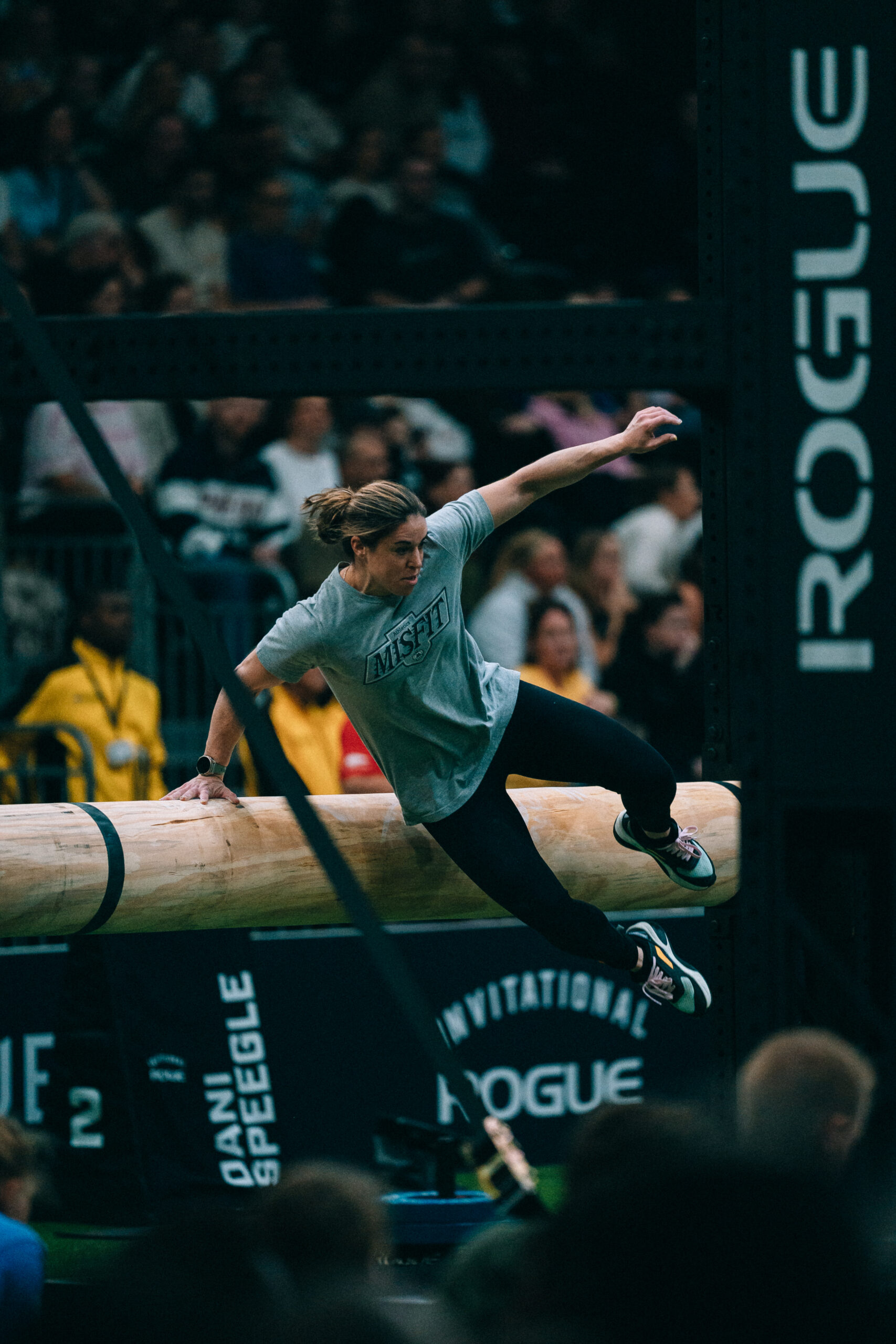 Paige Semenza competing at the Rogue Invitational in a Misfit shirt